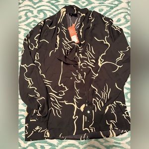 Long Sleeve V-Neck Printed Blouse